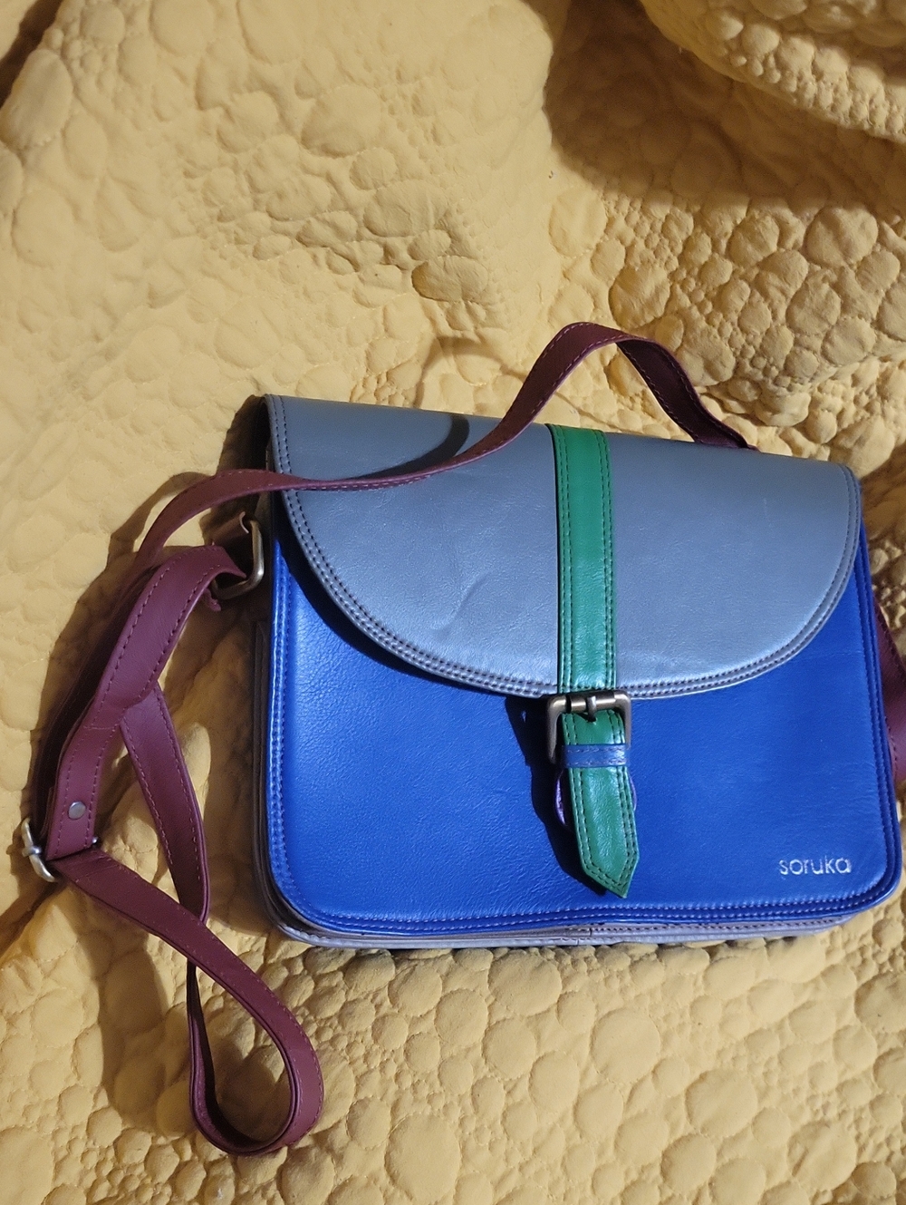 Soruka CLAIRE Recycled Leather Crossbody Bag - Colorblock Minimalist Saddle Bag